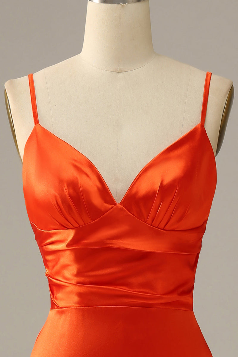 Laden Sie das Bild in den Galerie-Viewer, Orange Spaghetti Träger Meerjungfrau Ballkleid
