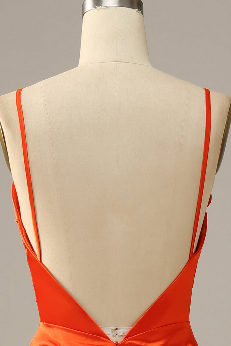 Laden Sie das Bild in den Galerie-Viewer, Orange Spaghetti Träger Meerjungfrau Ballkleid
