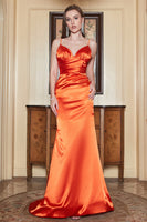 Laden Sie das Bild in den Galerie-Viewer, Meerjungfrau Spaghettiträger Orange langes Ballkleid mit Rücken