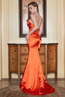 Laden Sie das Bild in den Galerie-Viewer, Meerjungfrau Spaghettiträger Orange langes Ballkleid mit Rücken