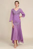 Laden Sie das Bild in den Galerie-Viewer, Grau lila Meerjungfrau Chiffon Kleid für Brautmutter mit Spitze