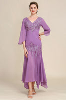 Laden Sie das Bild in den Galerie-Viewer, Grau lila Meerjungfrau Chiffon Kleid für Brautmutter mit Spitze