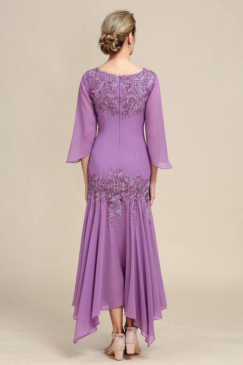 Laden Sie das Bild in den Galerie-Viewer, Grau lila Meerjungfrau Chiffon Kleid für Brautmutter mit Spitze