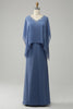 Laden Sie das Bild in den Galerie-Viewer, Graublau Glitzernde Strass Batwing Ärmel Kleid für die Mutter der Braut