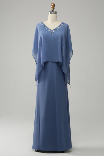 Graublau Glitzernde Strass Batwing Ärmel Kleid für die Mutter der Braut