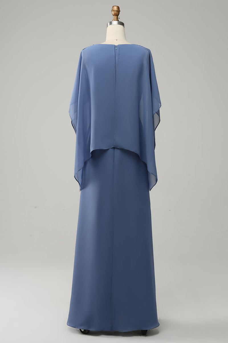 Laden Sie das Bild in den Galerie-Viewer, Graublau Glitzernde Strass Batwing Ärmel Kleid für die Mutter der Braut