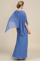 Laden Sie das Bild in den Galerie-Viewer, Graublau Glitzernde Strass Batwing Ärmel Kleid für die Mutter der Braut