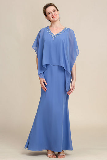 Graublau Glitzernde Strass Batwing Ärmel Kleid für die Mutter der Braut