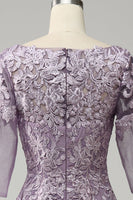 Laden Sie das Bild in den Galerie-Viewer, Grau Lila Chiffon Kleid für die Brautmutter mit Spitze