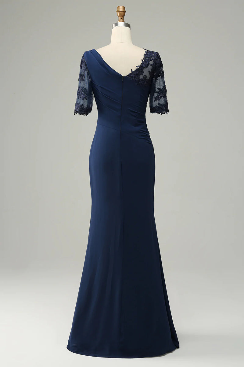 Laden Sie das Bild in den Galerie-Viewer, Marineblaue Scheide Kleid für Brautmutter mit Applikationen