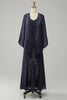 Laden Sie das Bild in den Galerie-Viewer, Marineblaues zweiteiliges Strass Kleid für die Brautmutter