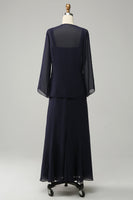 Laden Sie das Bild in den Galerie-Viewer, Marineblaues zweiteiliges Strass Kleid für die Brautmutter