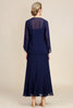 Laden Sie das Bild in den Galerie-Viewer, Marineblaues zweiteiliges Strass Kleid für die Brautmutter