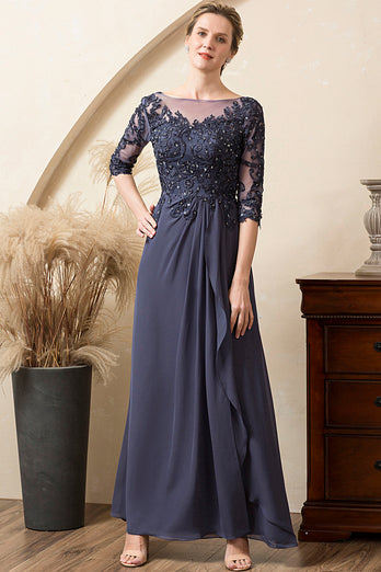 Graublau Glitzernde Strass Chiffon Kleid für die Brautmutter