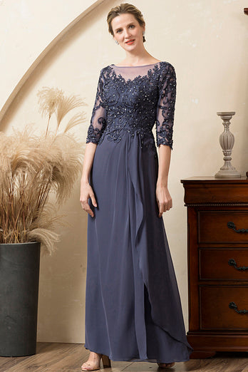 Graublau Glitzernde Strass Chiffon Kleid für die Brautmutter