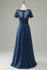 Laden Sie das Bild in den Galerie-Viewer, Blau A-Linie Kleid für Brautmutter mit Applikationen