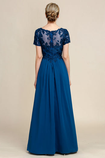 Blau A-Linie Kleid für Brautmutter mit Applikationen
