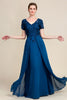 Laden Sie das Bild in den Galerie-Viewer, Blau A-Linie Kleid für Brautmutter mit Applikationen