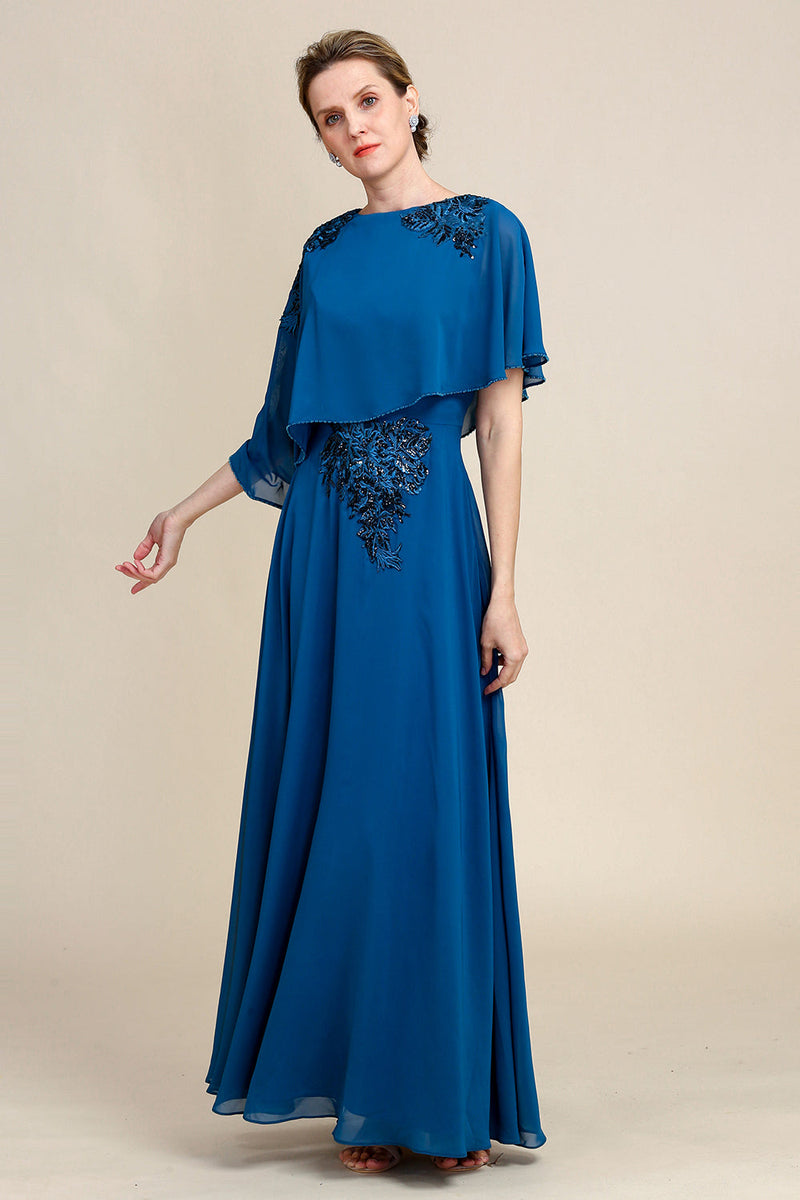 Laden Sie das Bild in den Galerie-Viewer, Türkis Chiffon Kleid für Brautmutter mit Spitze
