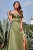 Laden Sie das Bild in den Galerie-Viewer, Armeegrünes Schulterfreies langes Brautjungfernkleid mit Schlitz