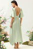 Laden Sie das Bild in den Galerie-Viewer, Hellgrünes Hochzeitsgastkleid mit tiefem V-Ausschnitt und halben Ärmeln