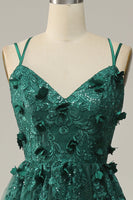 Laden Sie das Bild in den Galerie-Viewer, Dunkelgrün A Linie Tüll Ballkleid mit Schlitz