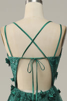 Laden Sie das Bild in den Galerie-Viewer, Dunkelgrün A Linie Tüll Ballkleid mit Schlitz