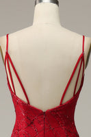 Laden Sie das Bild in den Galerie-Viewer, Dunkelrote Spaghettiträger Meerjungfrau Ballkleid mit Schlitz