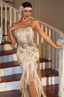 Laden Sie das Bild in den Galerie-Viewer, Champagner Spaghettiträger Gatsby Fransen Flapper Kleid