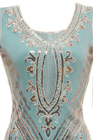 Laden Sie das Bild in den Galerie-Viewer, Grünes Schulterfreies Scheide Pailletten 20er Jahren Charleston Kleid mit Quasten