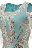 Laden Sie das Bild in den Galerie-Viewer, Grünes Schulterfreies Scheide Pailletten 20er Jahren Charleston Kleid mit Quasten