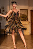 Laden Sie das Bild in den Galerie-Viewer, Spaghettiträger Schwarz Goldenes Kleid aus den 1920er Jahren mit Fransen