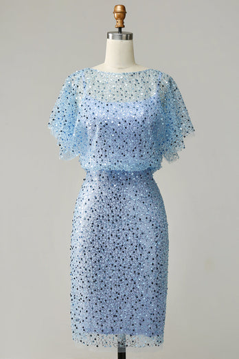Grau Blau Pailletten Bodycon Kleid für Hochzeitsgäste