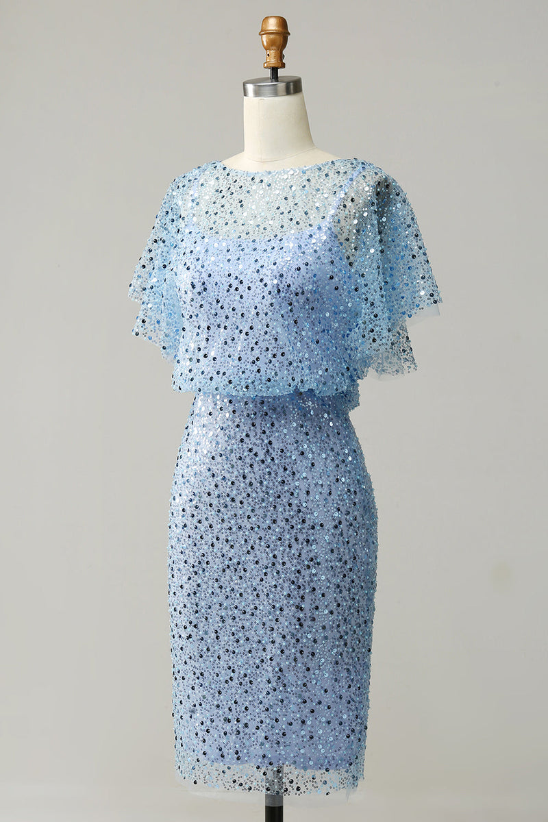 Laden Sie das Bild in den Galerie-Viewer, Grau Blau Pailletten Bodycon Kleid für Hochzeitsgäste