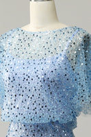 Laden Sie das Bild in den Galerie-Viewer, Grau Blau Pailletten Bodycon Kleid für Hochzeitsgäste