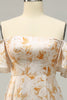 Laden Sie das Bild in den Galerie-Viewer, A-Linie Schulterfreies Gelbe Blume bedruckt Übergröße Brautjungfernkleid