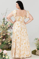 Laden Sie das Bild in den Galerie-Viewer, Schulterfreies Übergröße Brautjungfernkleid mit Schlitz