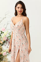 Laden Sie das Bild in den Galerie-Viewer, Blush Blumen Chiffon Langes Brautjungfernkleid mit Schlitz