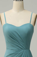 Laden Sie das Bild in den Galerie-Viewer, A-Linie Spaghetti Träger Blush Langes Brautjungfernkleid mit Schlitz