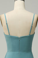 Laden Sie das Bild in den Galerie-Viewer, A-Linie Spaghetti Träger Blush Langes Brautjungfernkleid mit Schlitz