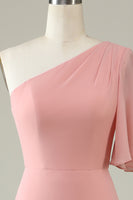 Laden Sie das Bild in den Galerie-Viewer, Graues blaues Eine Schulter Chiffon Boho Brautjungfernkleid