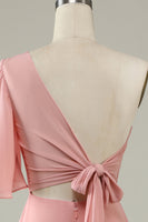 Laden Sie das Bild in den Galerie-Viewer, Graues blaues Eine Schulter Chiffon Boho Brautjungfernkleid