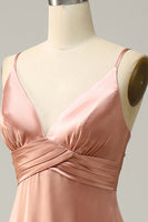 Laden Sie das Bild in den Galerie-Viewer, Blush Spaghetti-Träger A Linie Brautjungfernkleid mit Schlitz