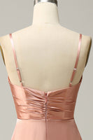 Laden Sie das Bild in den Galerie-Viewer, Blush Spaghetti-Träger A Linie Brautjungfernkleid mit Schlitz