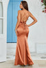 Laden Sie das Bild in den Galerie-Viewer, Orange Meerjungfrau Rückenfreies langes bedrucktes Hochzeitsgastkleid