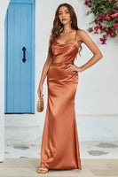 Laden Sie das Bild in den Galerie-Viewer, Einfaches kupfer Meerjungfrau rückenfreies langes Hochzeitsgastkleid
