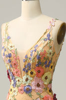 Laden Sie das Bild in den Galerie-Viewer, Meerjungfrau Tiefer V-Ausschnitt Champagner Langes Ballkleid mit Applikationen