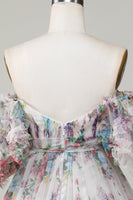 Laden Sie das Bild in den Galerie-Viewer, Elfenbein A-Linie Puffärmel kurzes Tüll Cocktailkleid