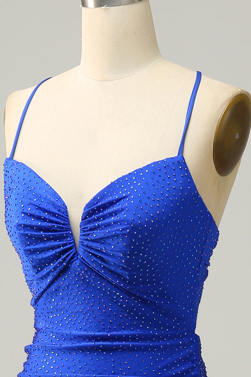 Laden Sie das Bild in den Galerie-Viewer, Meerjungfrau Spaghettiträger Königsblau Langes Ballkleid mit Perlen