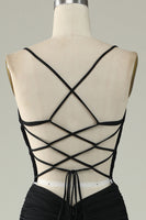 Laden Sie das Bild in den Galerie-Viewer, Meerjungfrau Spaghettiträger Grau Blau Langes Abschlussballkleid mit Schlüsselloch